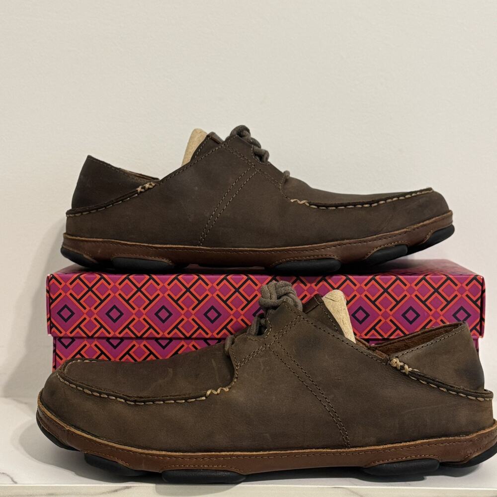 OluKai Ohana Lace up Nubuck Drop Heel Oxfords Mens Size 9 EUR 42Tan Toffee
